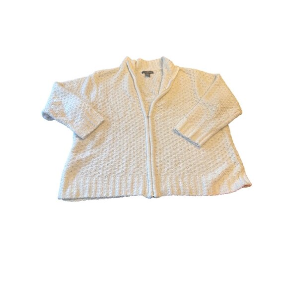Sarah McKenzie 2X White Textured Knit Zip Cardigan Sweater Cottage Nautical - Picture 1 of 6